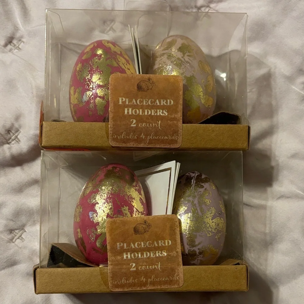 Gold Leaf Pink and Lavender Egg Placecard Holders Easter